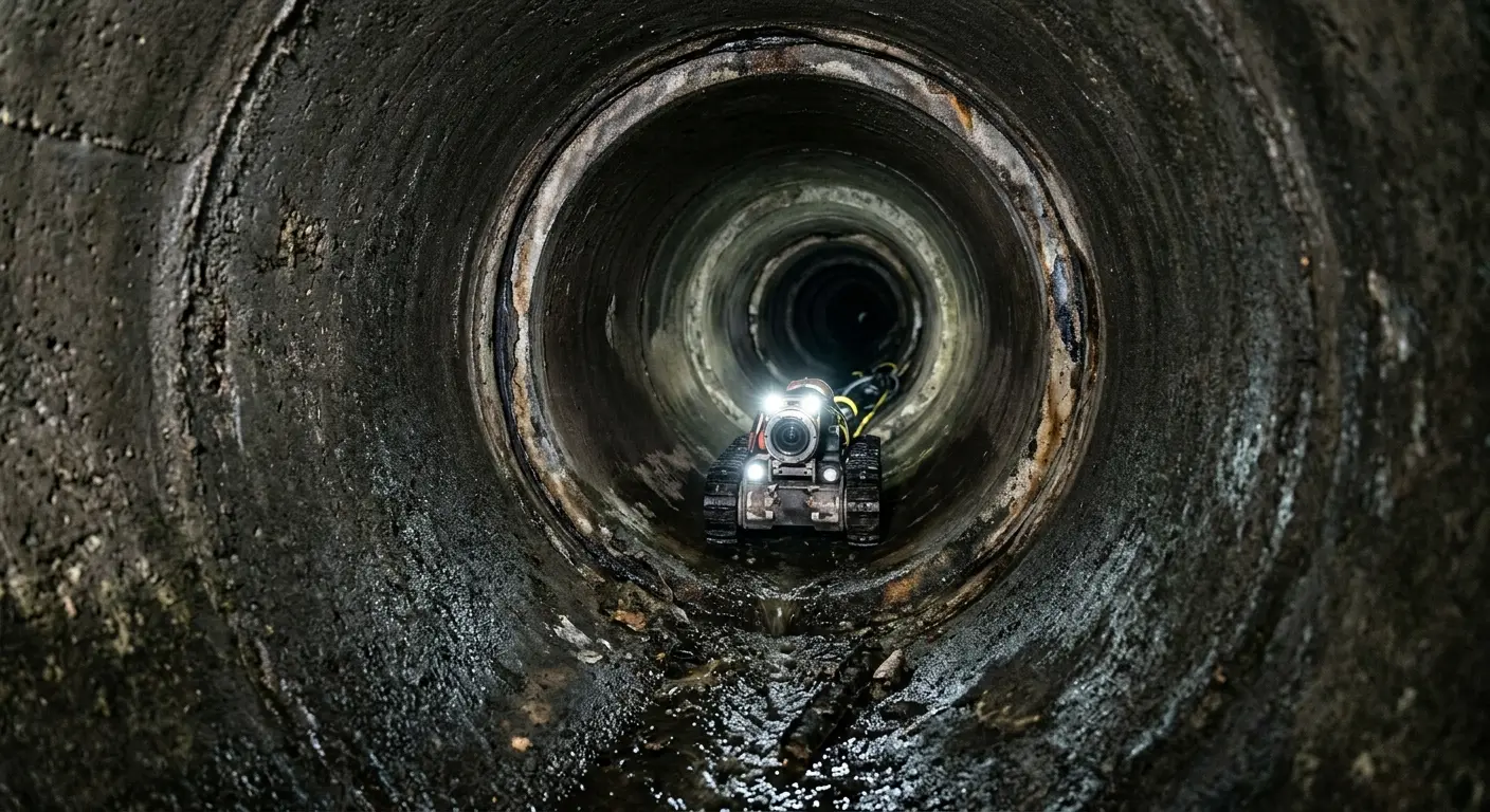 Robotic sewer camera inspecting pipe interior for Drain Snake Service in Crete